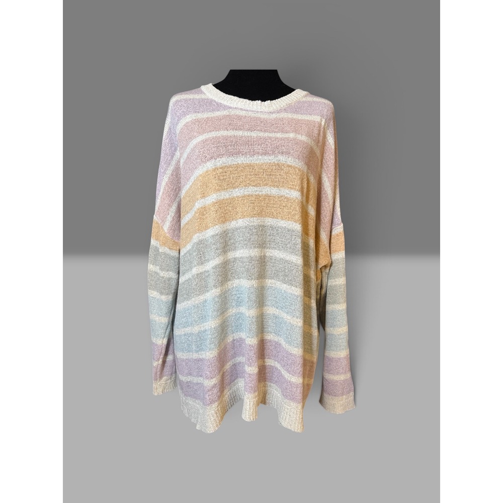 Pink Lily Womens XL Pastel Striped Oversized Knit Sweater MA710 Crewneck Top